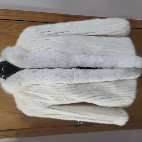Vintage mink corded coat zinman furs tourmaline cream fox collar euc - Picture 1 of 13